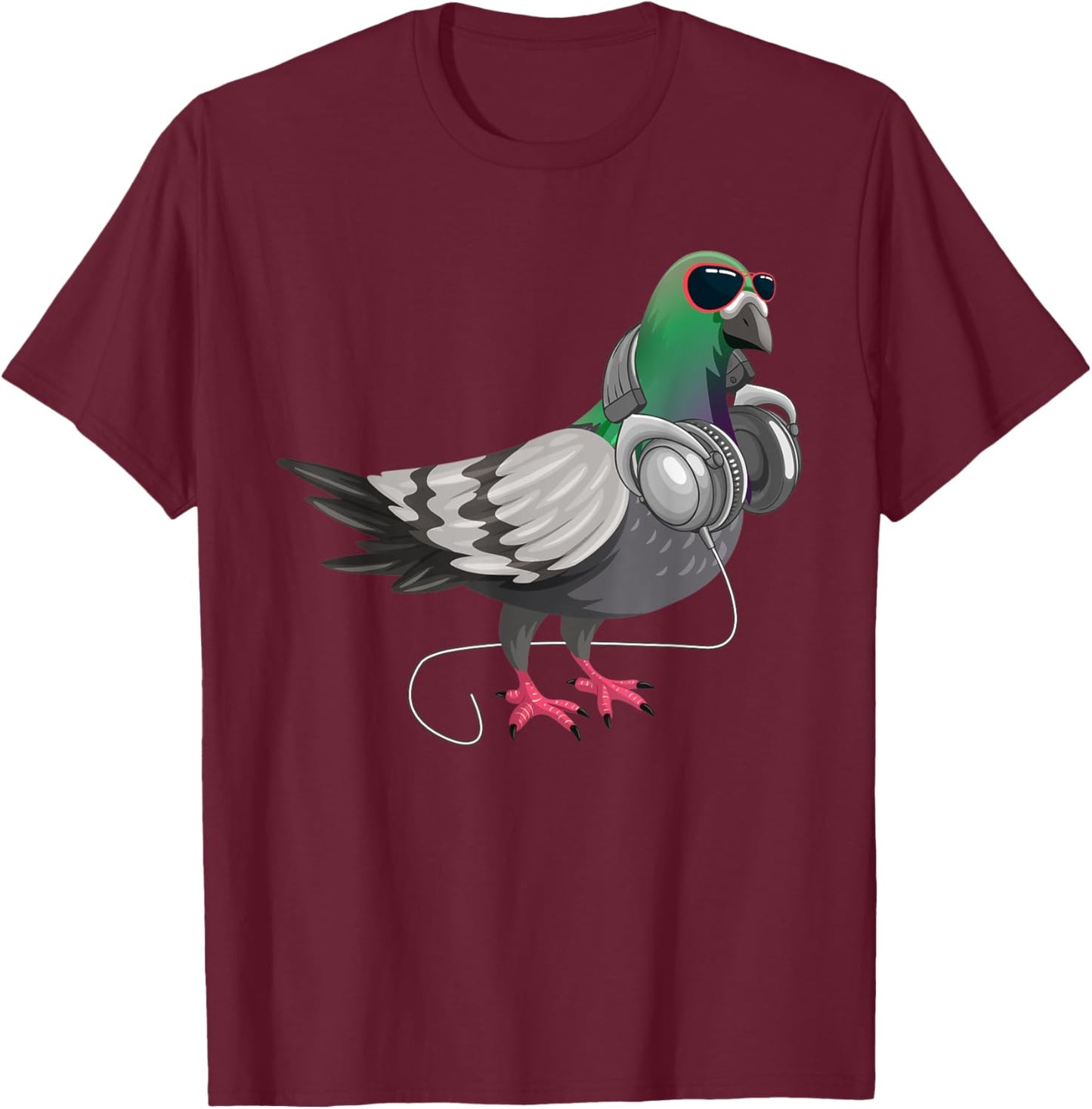 Funny Techno Pigeon Headphone Music Bird T-Shirt - T-Shirt | Maroon