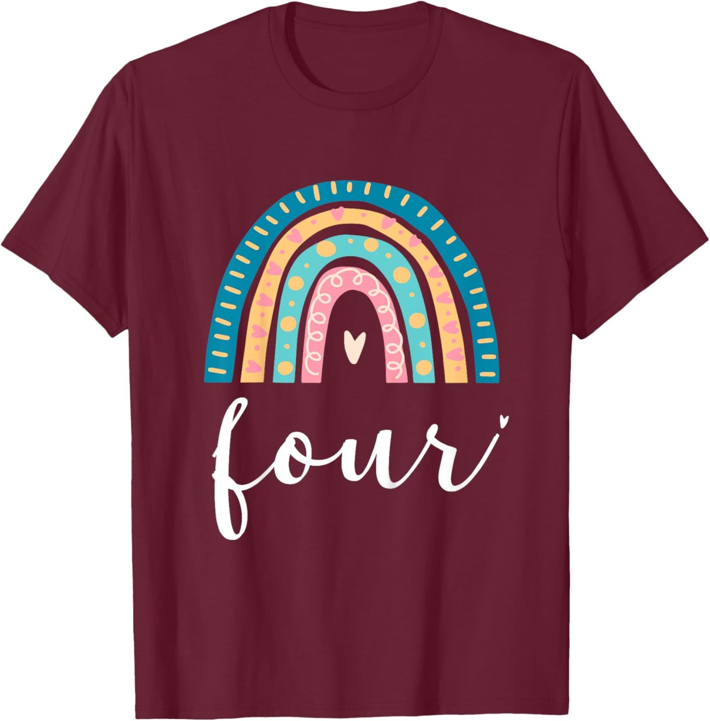 Four Year Old Rainbow 4th Birthday Gifts For Girls 4 Bday T-Shirt - T-Shirt | Maroon