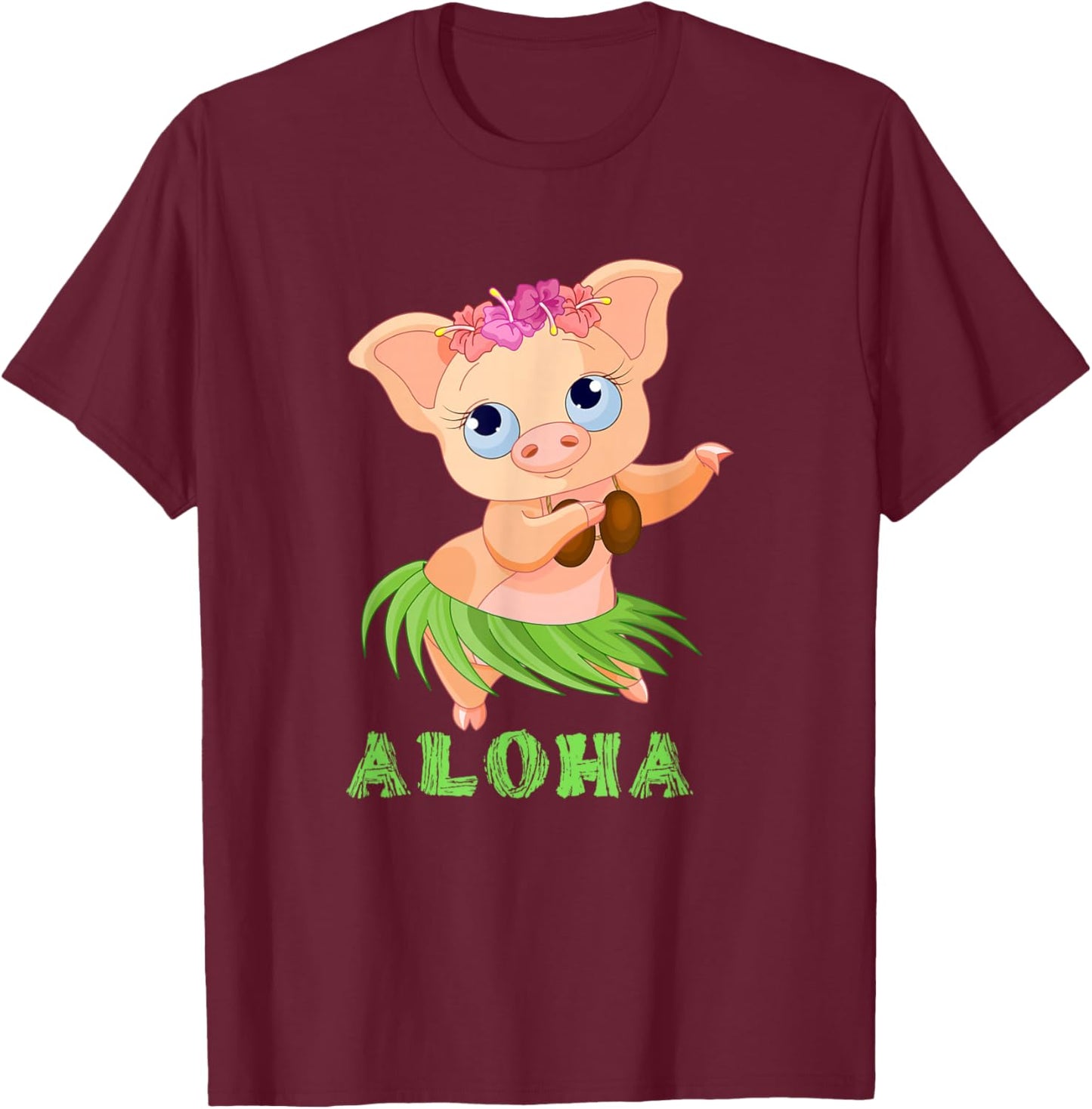 Funny Kids Tiki Pig Hula Dancing Luau Pig T-Shirt - T-Shirt | Maroon