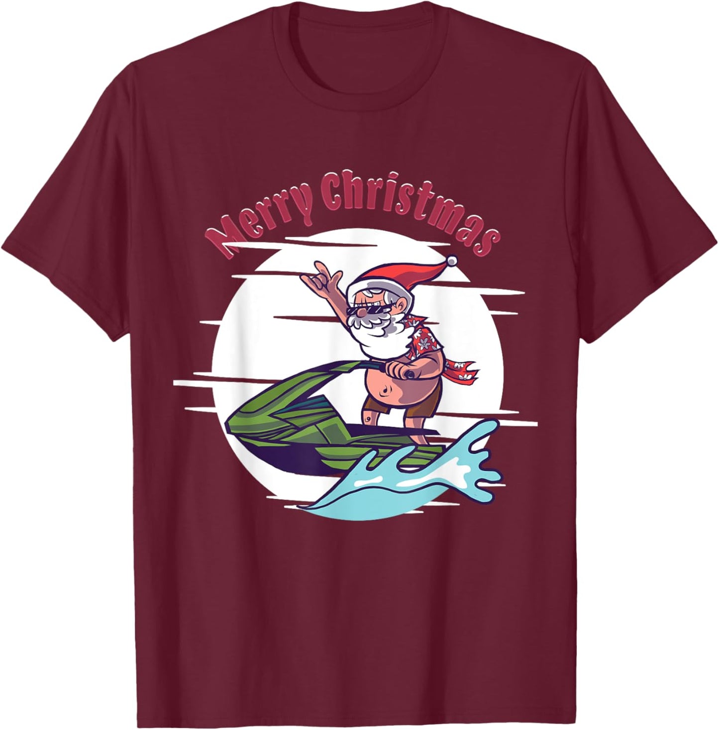 Merry Christmas Santa Jet Ski Watersports T-Shirt - T-Shirt | Maroon