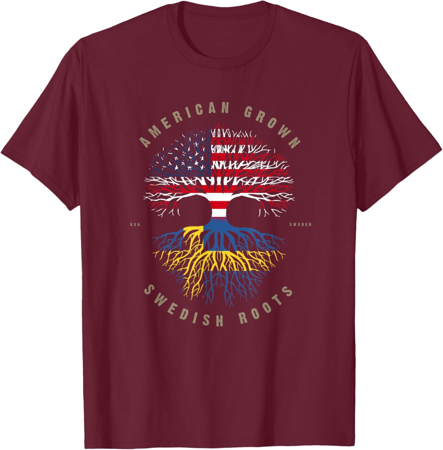 American Grown Swedish Roots Sweden Flag T-Shirt - T-Shirt | Maroon