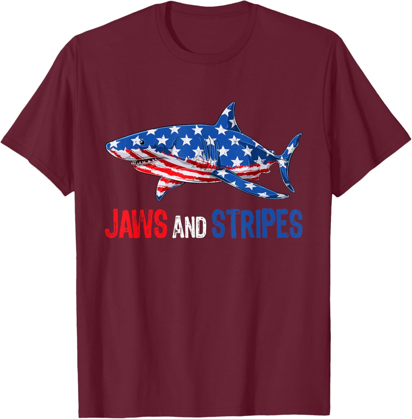 Patriotic Shark American Flag USA 4th Of July Men Women T-Shirt - T-Shirt | Maroon