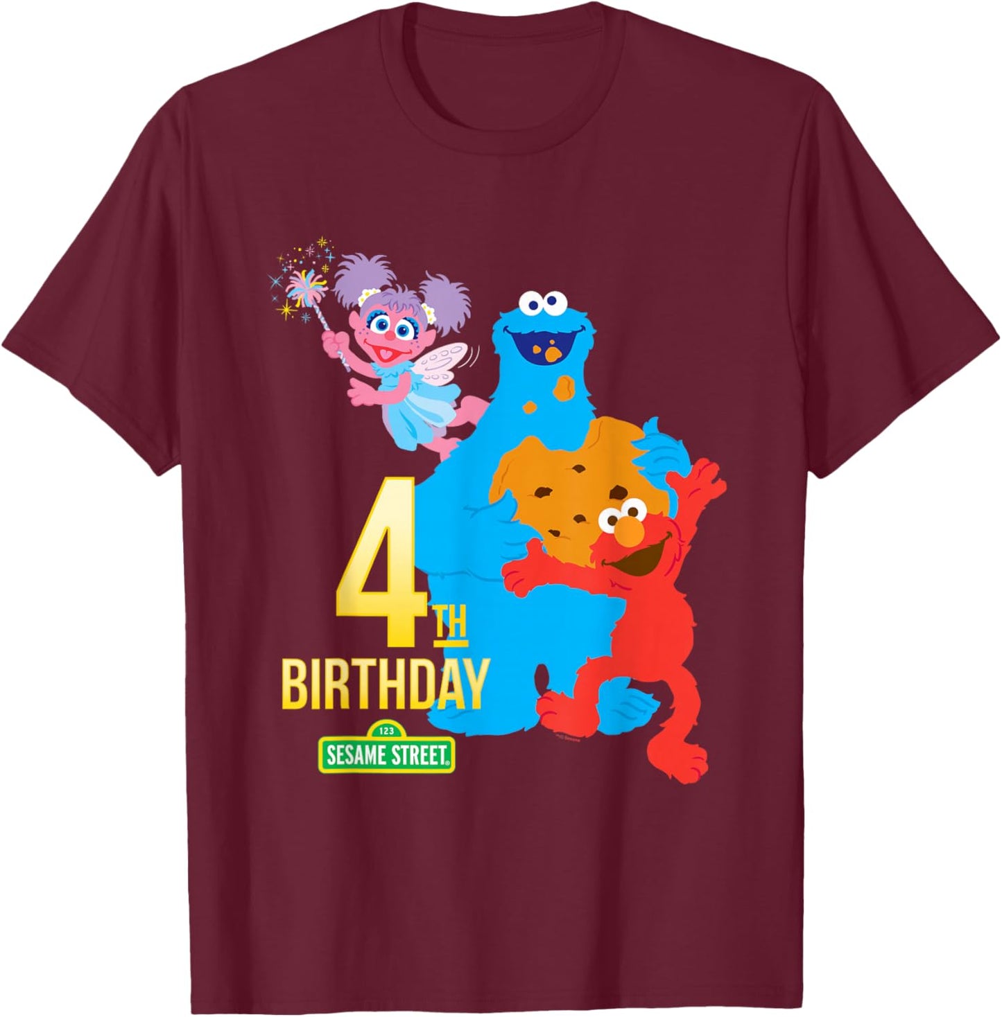 Sesame Street 4th Birthday T-Shirt - T-Shirt | Maroon