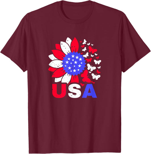 American Flag 4th of July Proud USA Flower Girl T-Shirt - T-Shirt | Maroon
