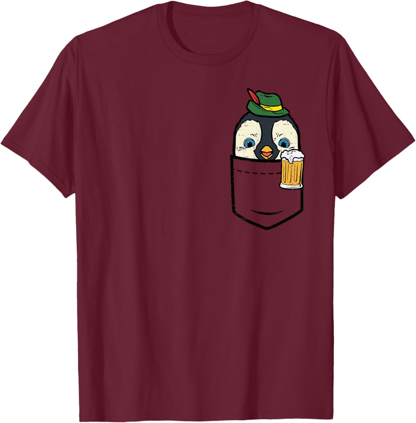 Pocket German Penguin Oktoberfest Bavarian Animal Men Women T-Shirt - T-Shirt | Maroon