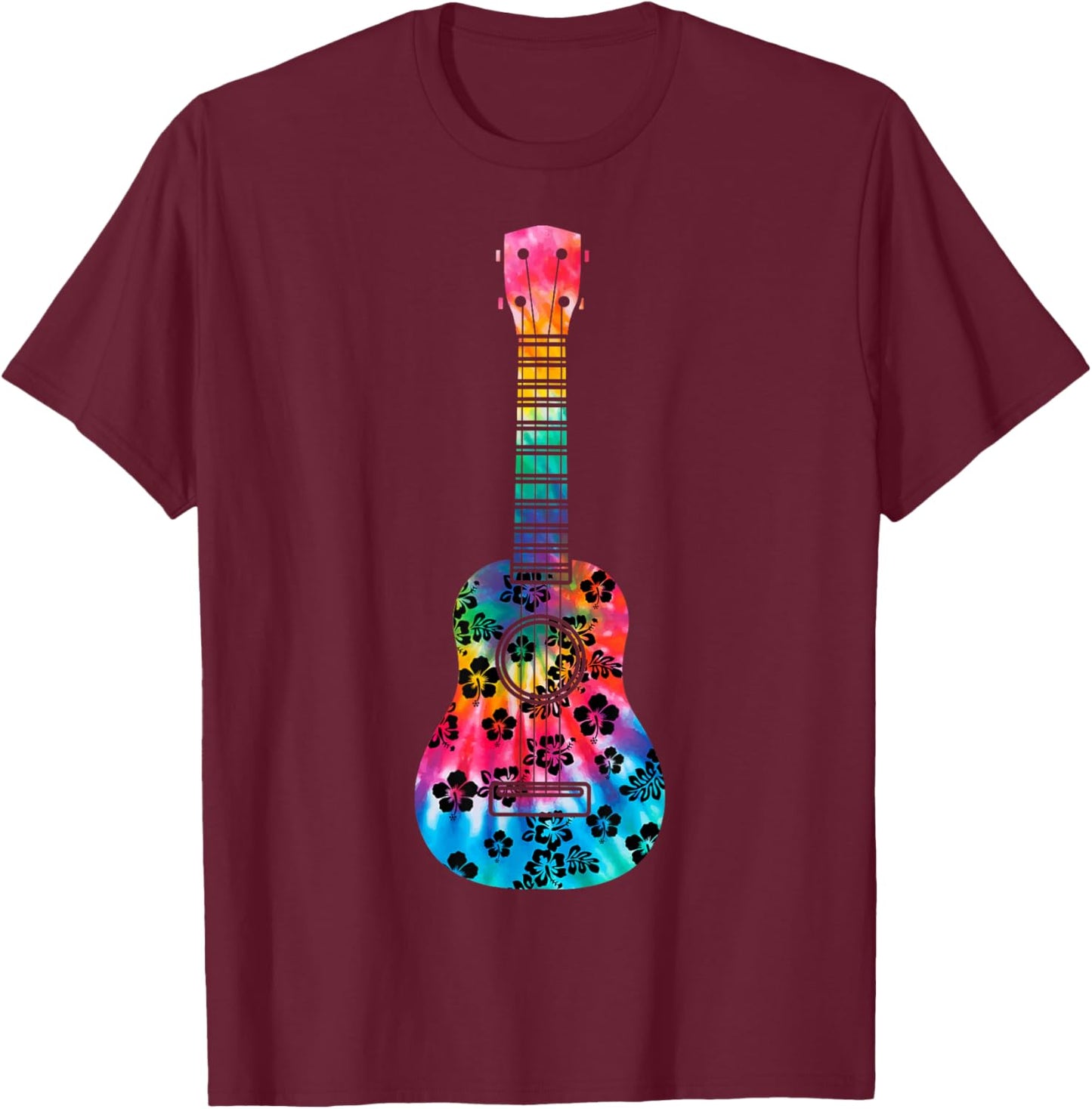 Tie Dye Ukulele Player Hawaiian T-Shirt - T-Shirt | Maroon