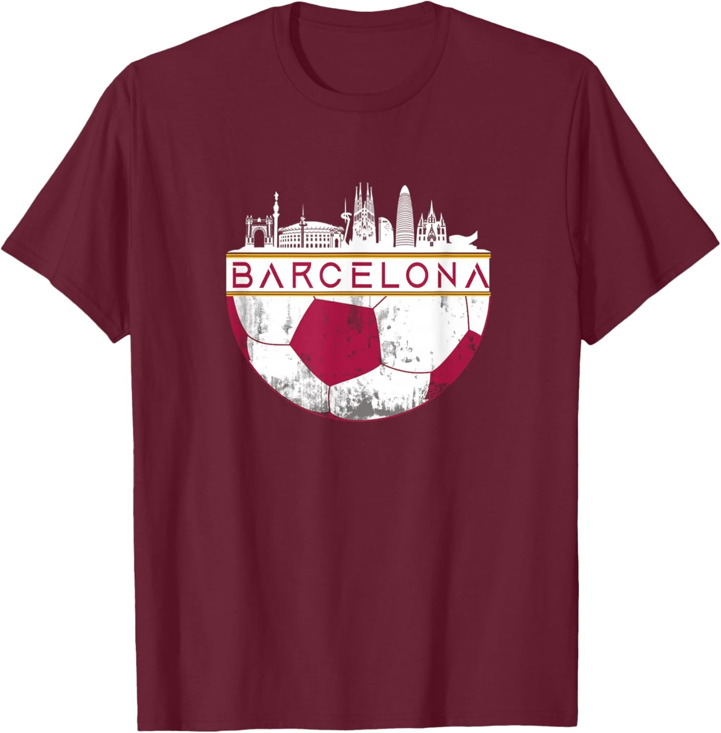 Barcelona City Skyline Soccer Sports Fans Cool T-Shirt - T-Shirt | Maroon