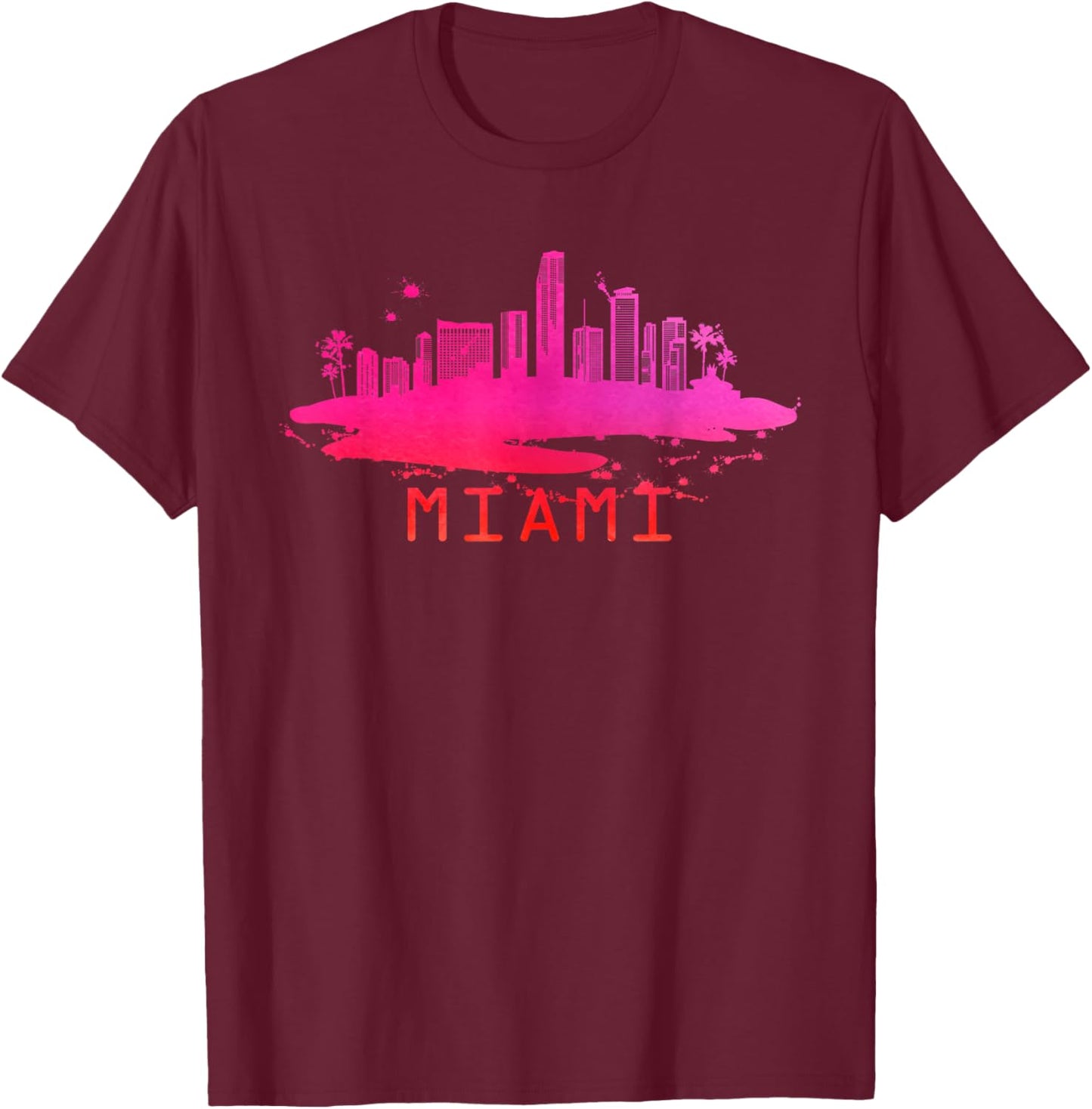 Modern Miami Cityscape Souvenir - Miami Skyline T-Shirt - T-Shirt | Maroon