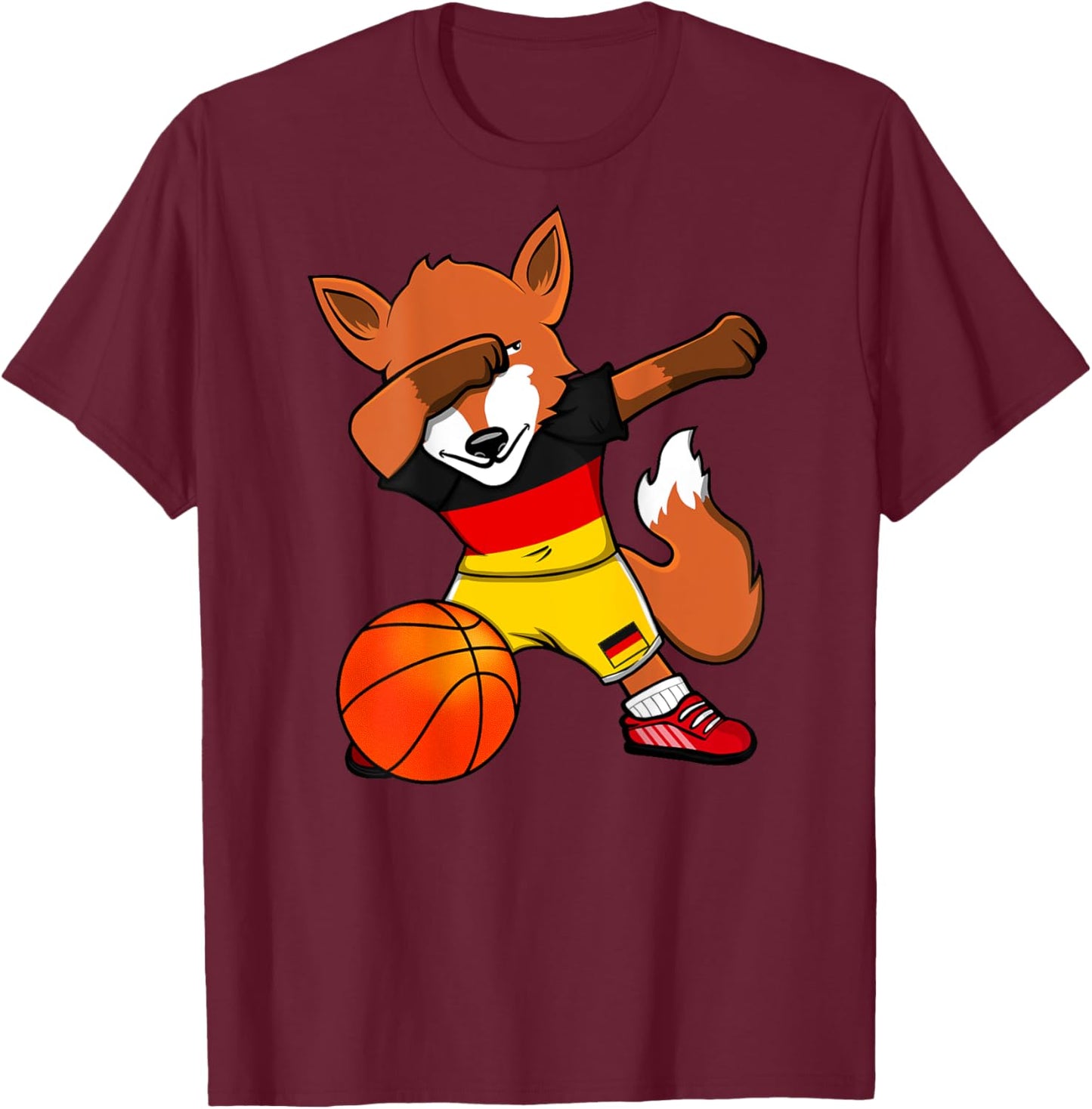 Dabbing Fox Germany Basketball Fans Jersey German Flag Sport T-Shirt - T-Shirt | Maroon