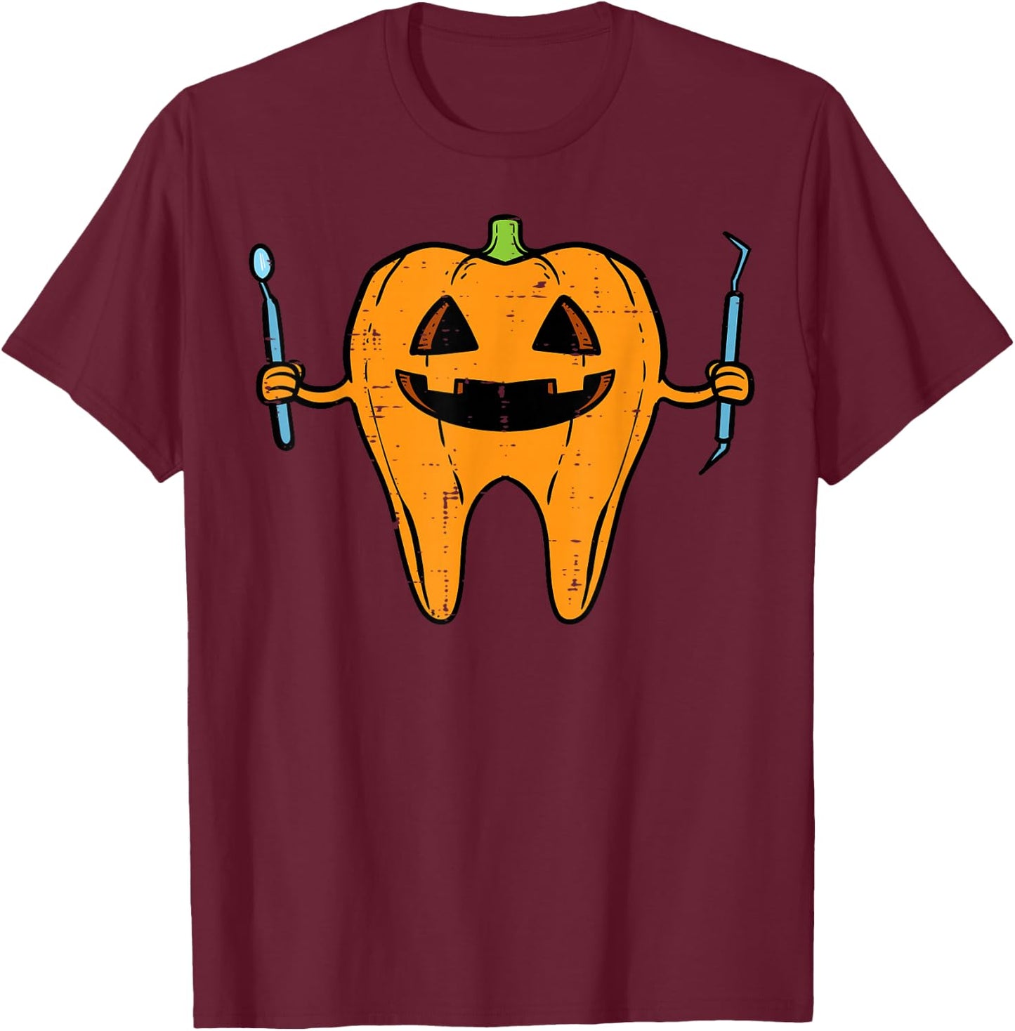 Halloween Dentist Tooth Pumpkin Dental Costume Men Women Kid T-Shirt - T-Shirt | Maroon