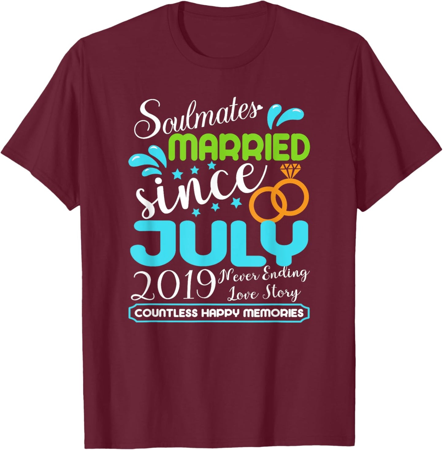 Married Since July 2019, 6th Wedding Anniversary T-Shirt - T-Shirt | Maroon