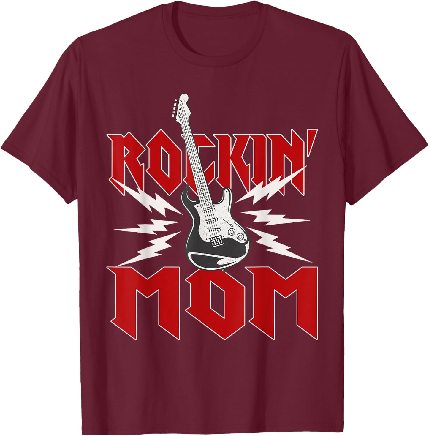Mom Rockin One Birthday Family Matching Rock Guitar T-Shirt - T-Shirt | Maroon
