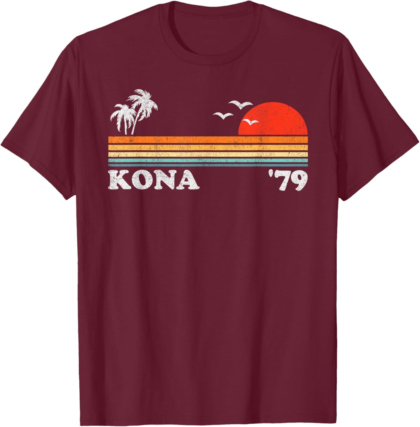 Vintage Kona Hawaii Beach Retro Hawaiian Surfing 70's Gift T-Shirt - T-Shirt | Maroon
