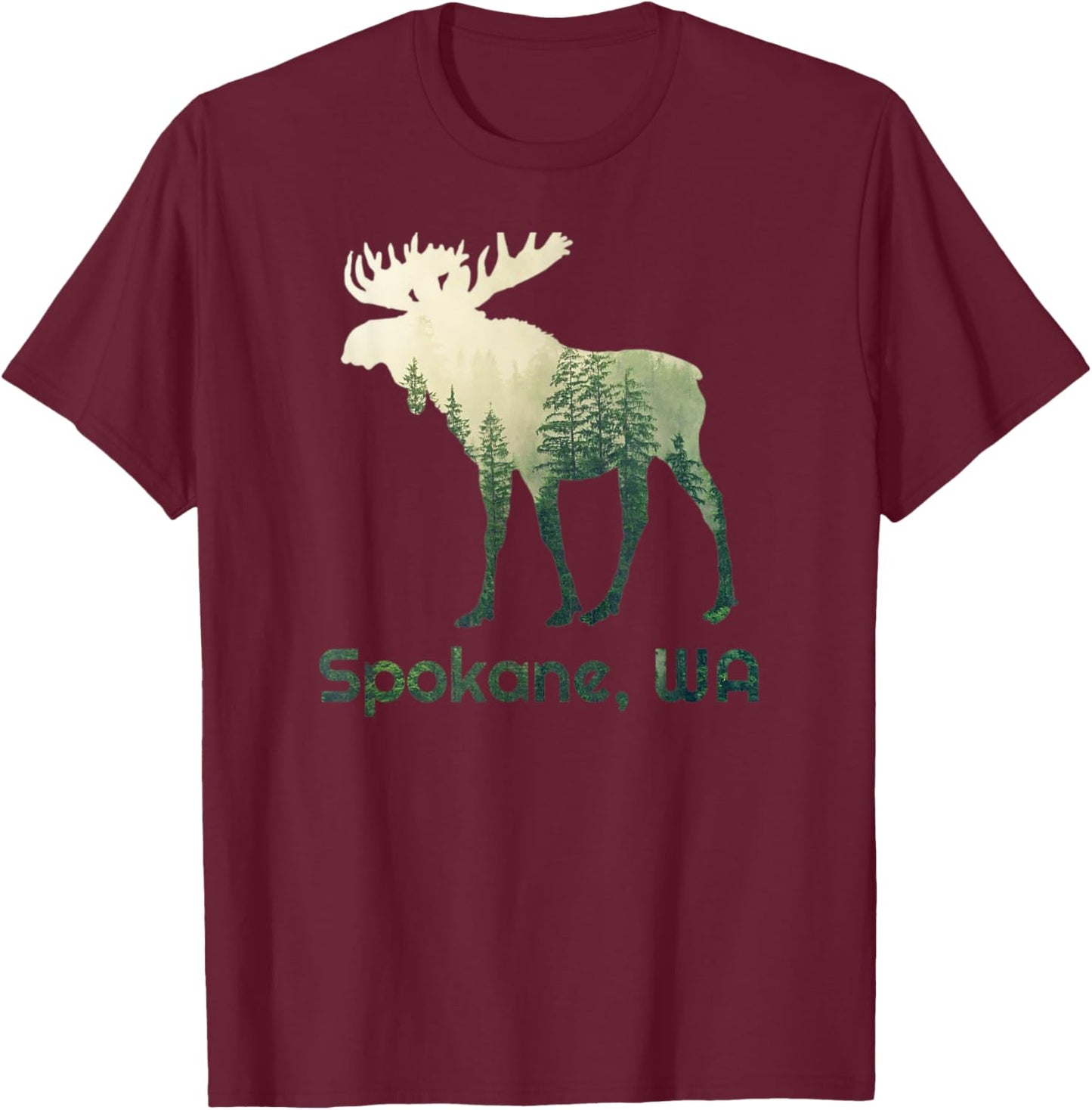 Spokane WA Moose Forest Tree Hunter Wildlife T-Shirt - T-Shirt | Maroon