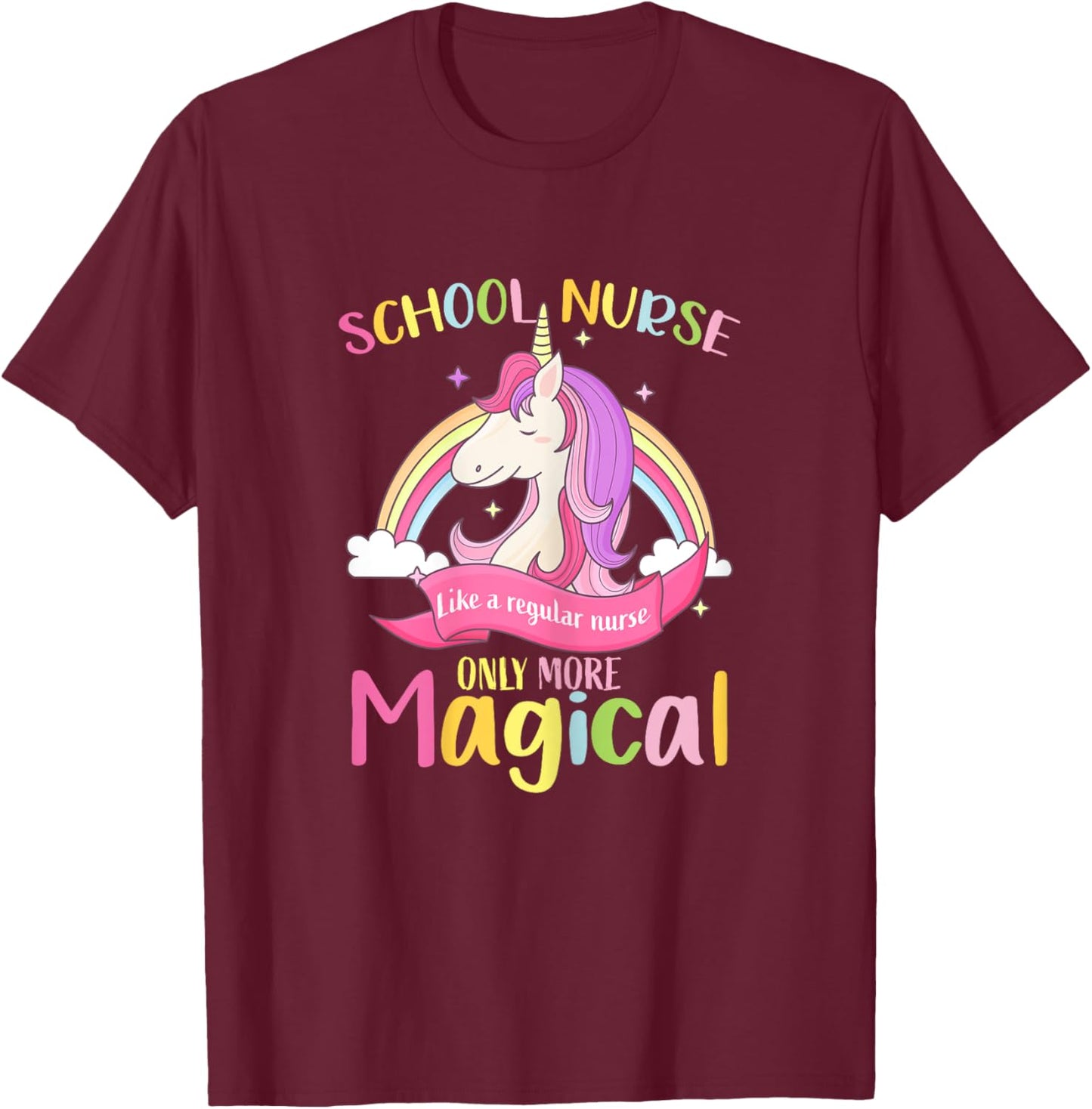 Cute School Nurse Unicorn Magical, Back To School T-Shirt - T-Shirt | Maroon