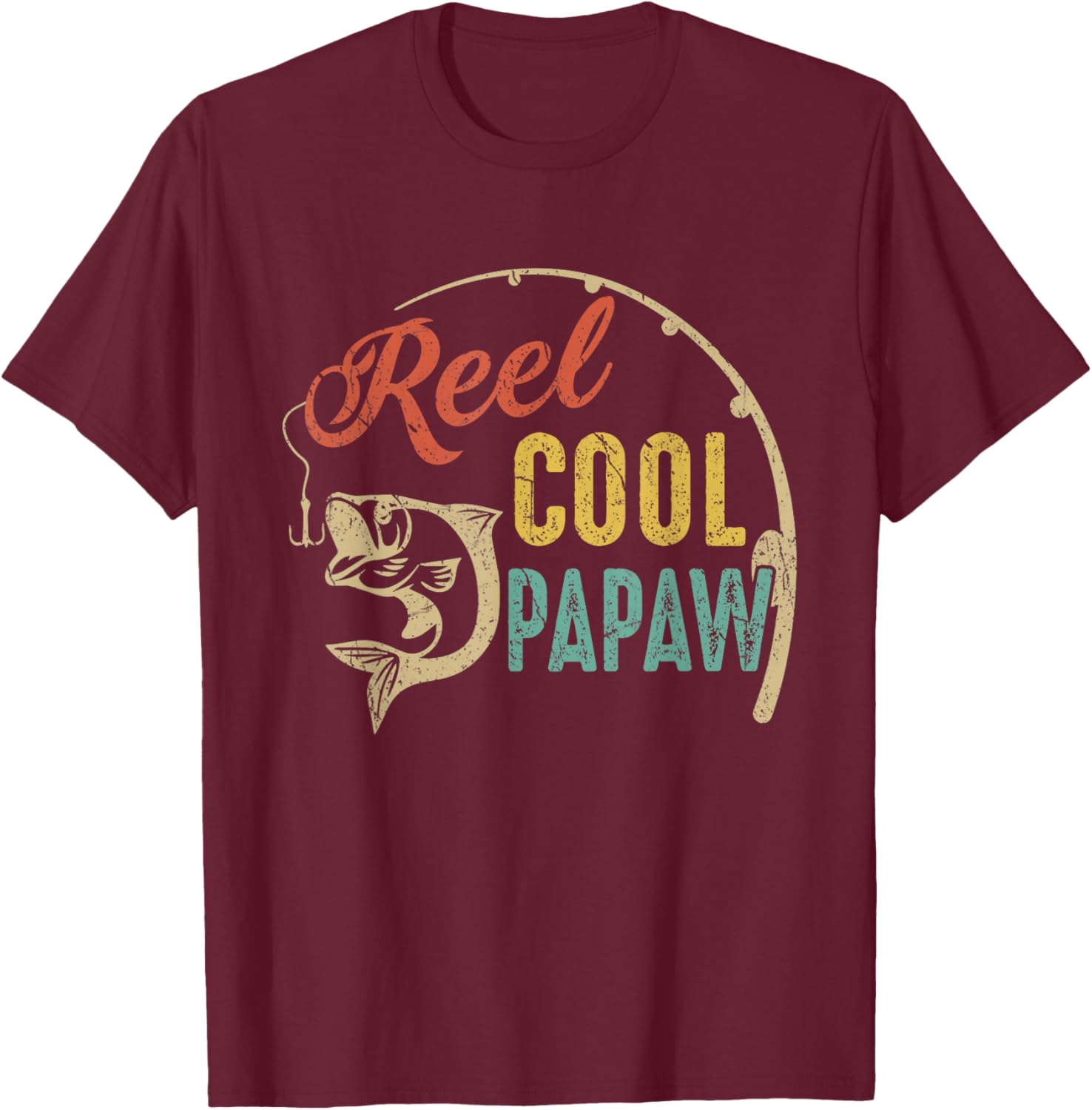 Funny Fathers Day Vintage Fishing Reel Cool Papaw T-Shirt - T-Shirt | Maroon