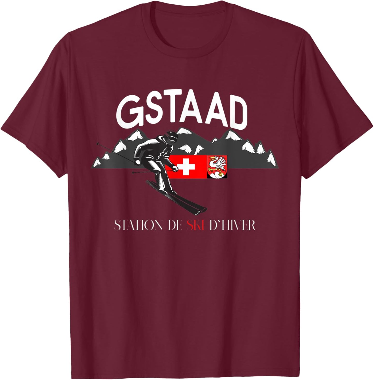 GSTAAD Apres Ski Ski Snowborder T-Shirt - T-Shirt | Maroon