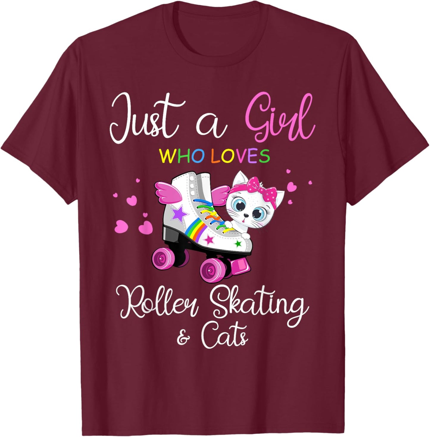 Just A Girl Who Loves Roller Skating & Cats Roller Skaters T-Shirt - T-Shirt | Maroon