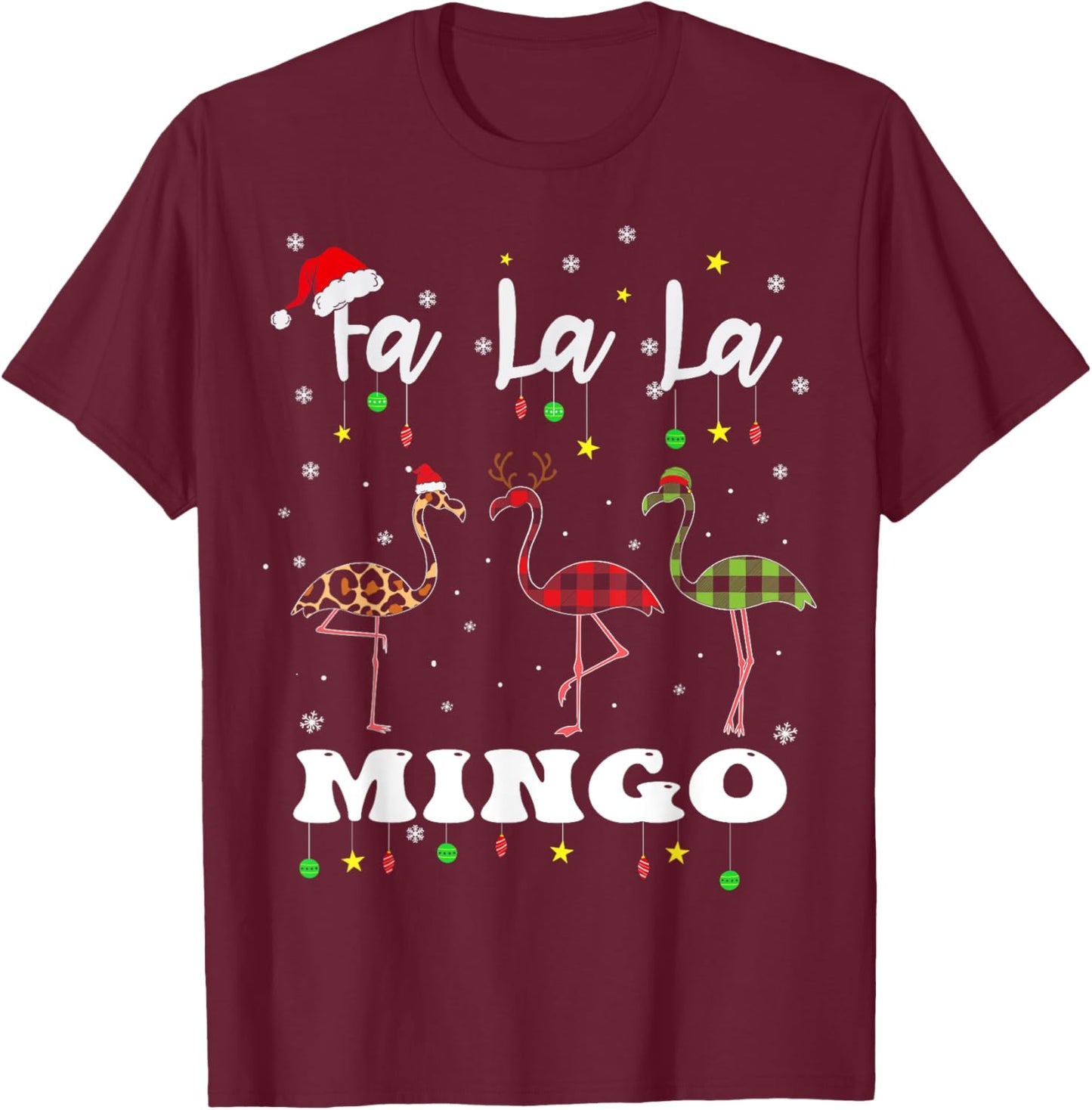 Fa La La Mingo Christmas Flamingo Tree Lights Santa Family T-Shirt - T-Shirt | Maroon