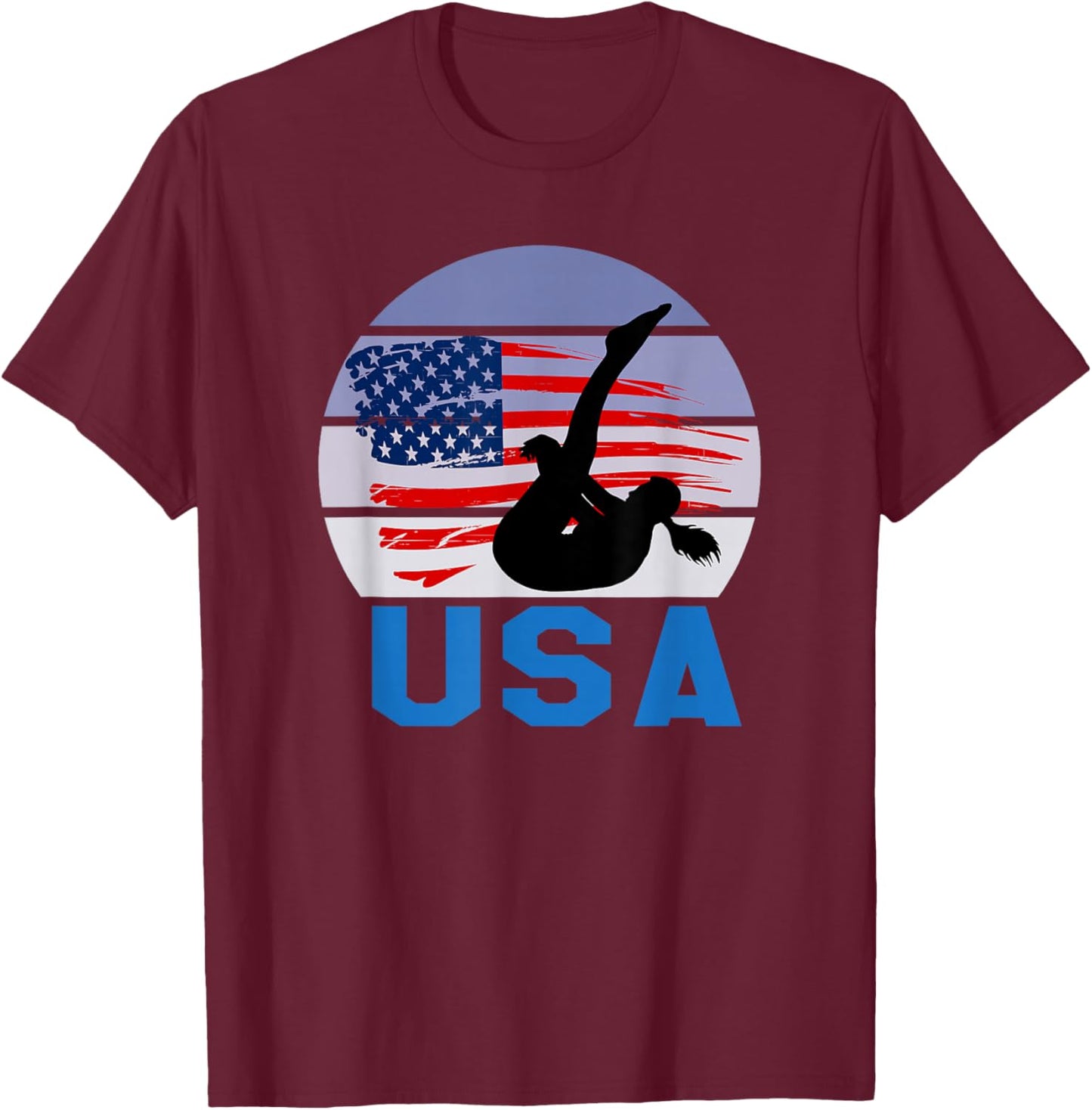 USA American Flag Diving Sports Female Swimming Game T-Shirt - T-Shirt | Maroon