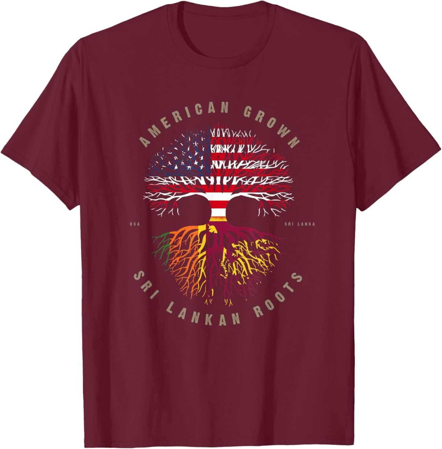 American Grown Sri Lankan Roots Sri Lanka Flag T-Shirt - T-Shirt | Maroon