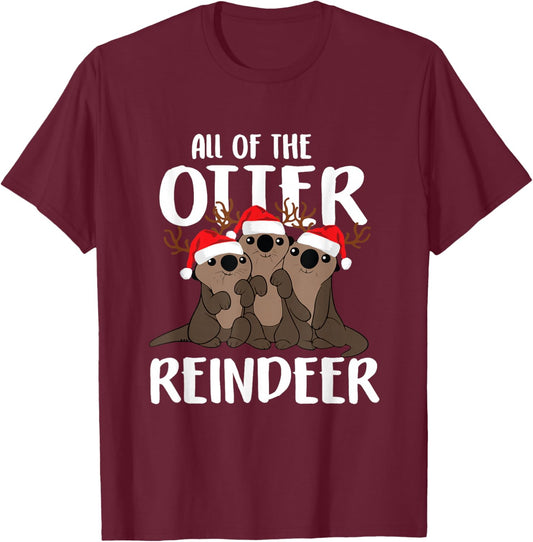 All Of The Otter Reindeer Funny Christmas Osprey Pajamas T-Shirt - T-Shirt | Maroon