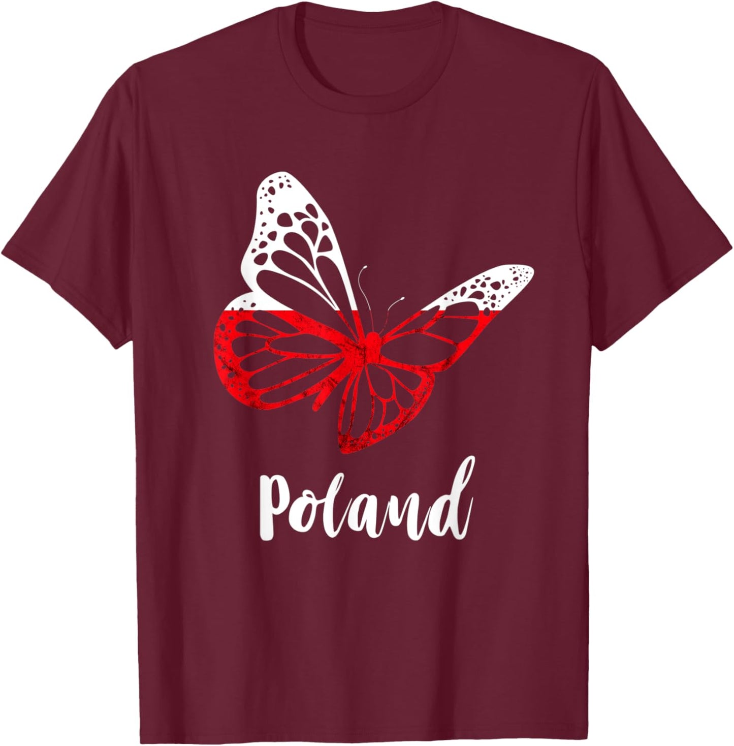 Poland Flag Butterfly Wing Polish Roots Polish Pride Poland T-Shirt - T-Shirt | Maroon