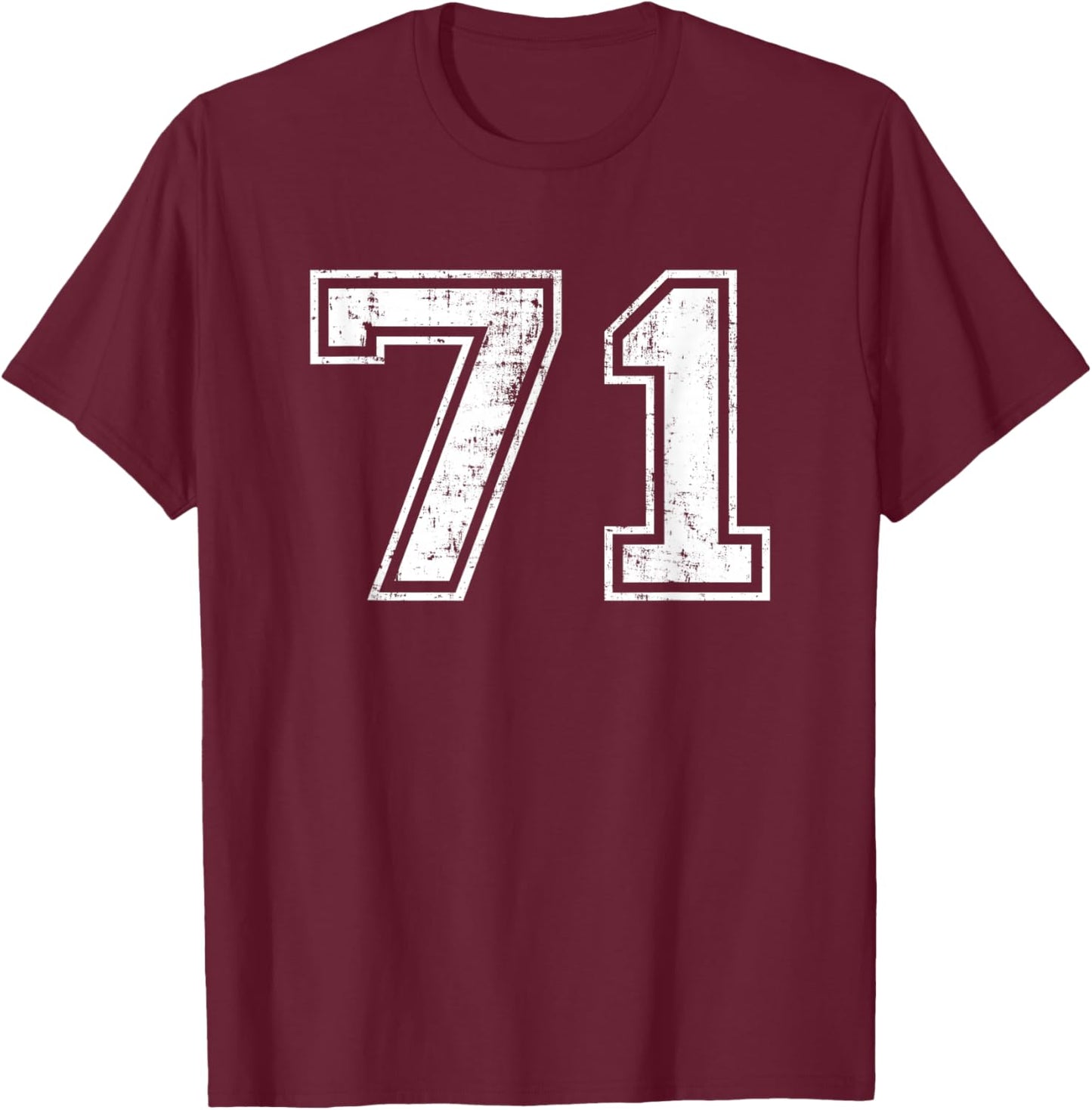 Number 71 Seventy One Distressed Vintage Varsity Sports Team T-Shirt - T-Shirt | Maroon