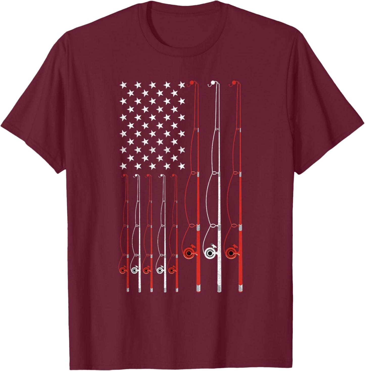 Fishing Dad Shirt Grandpa USA Flag Fisherman Fathers Day T-Shirt - T-Shirt | Maroon