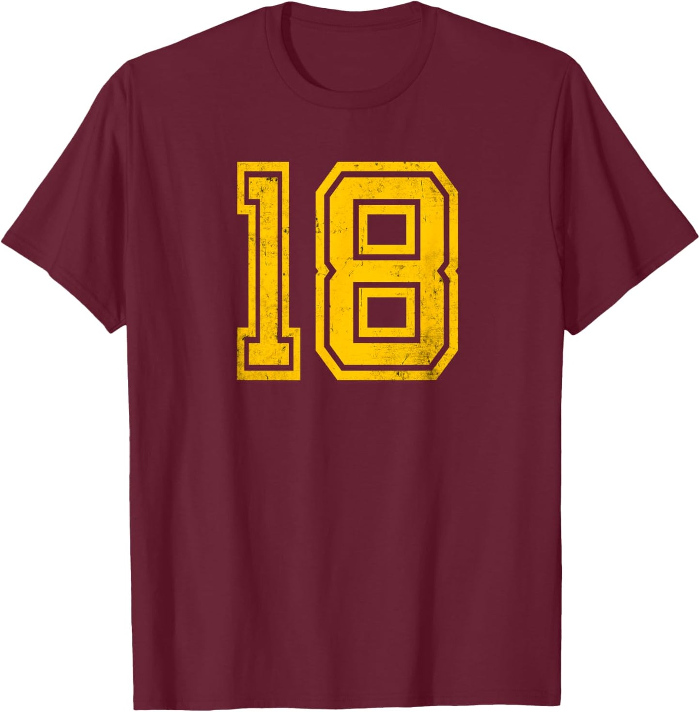 Delessed Yellow Sports Team Number #18 T-Shirt - T-Shirt | Maroon
