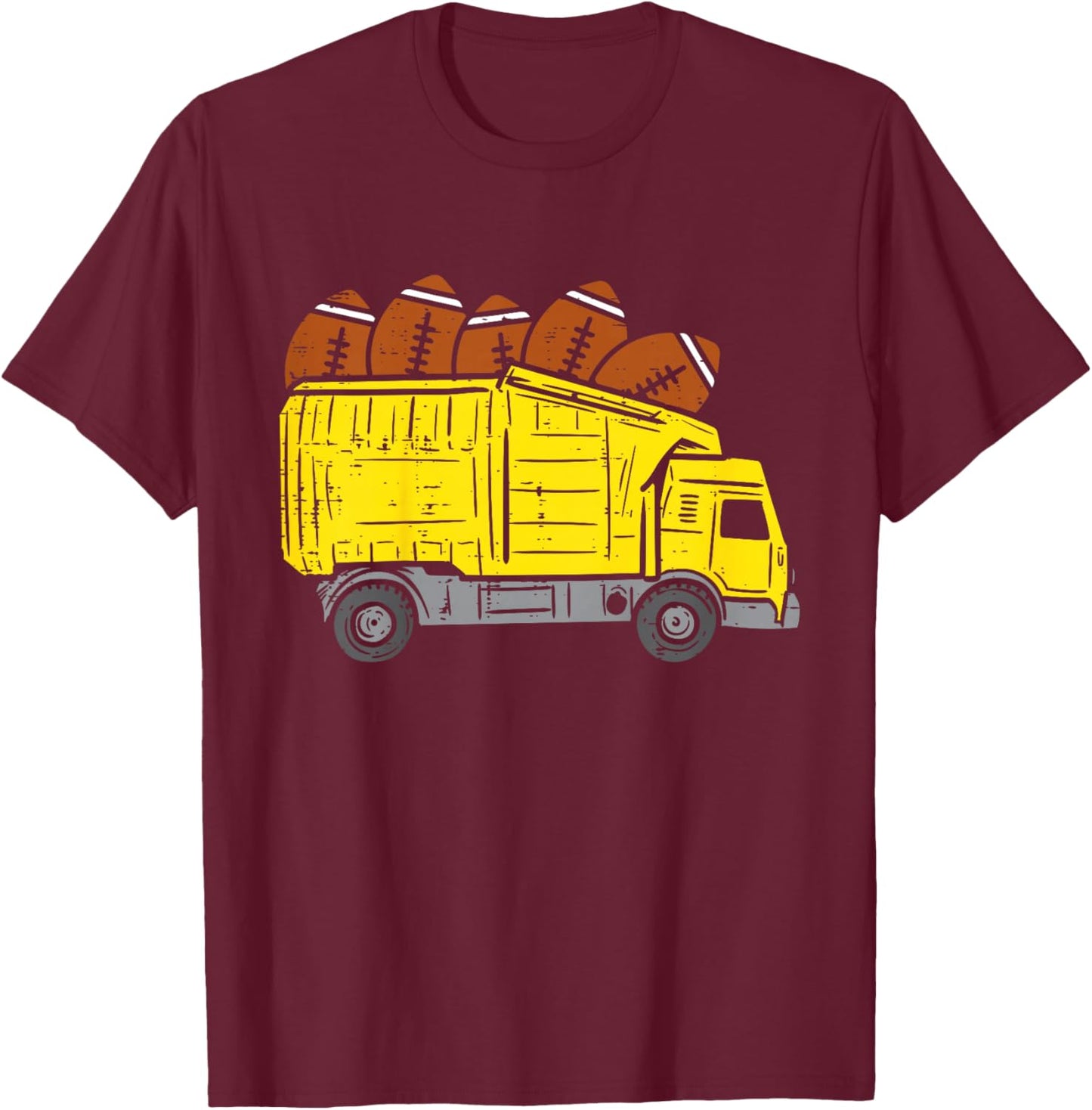 Kids American Football Dump Truck Cute Sports Boys Kids Toddlers T-Shirt - T-Shirt | Maroon