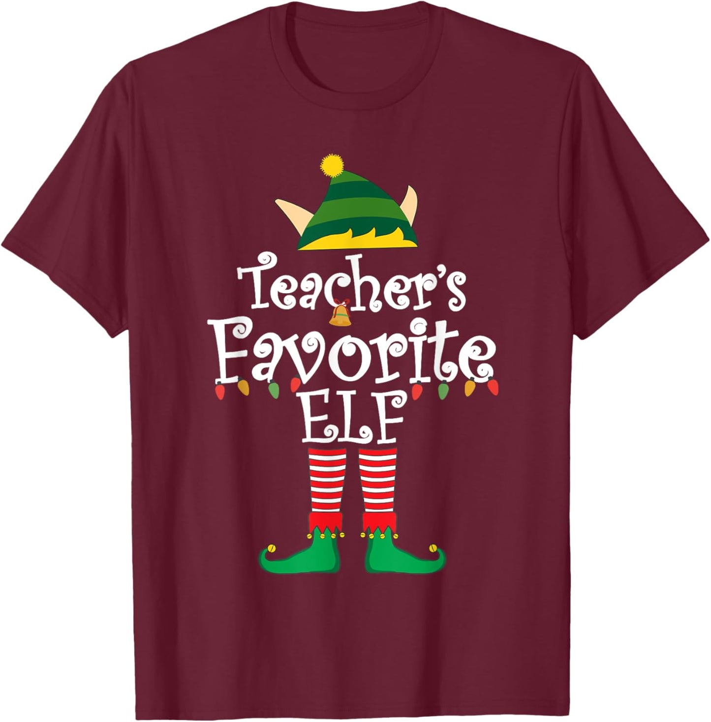 Teacher's Favorite Elf Funny Christmas Gifts For Kids Elf T-Shirt - T-Shirt | Maroon
