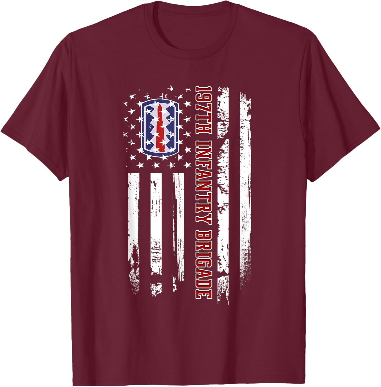 197th Infantry Brigade Veteran USA Flag Veterans Day Xmas Women Men T-Shirt - T-Shirt | Maroon
