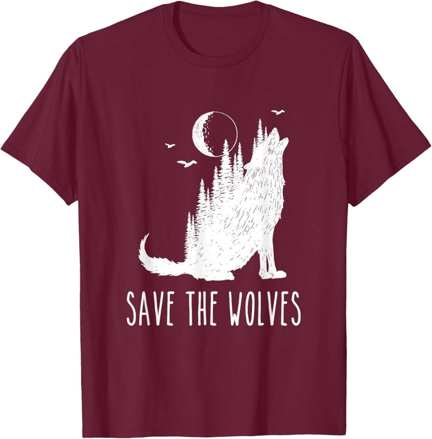 Save The Wolves Earth Day Wildlife Conservancy Howling Wolf T-Shirt - T-Shirt | Maroon
