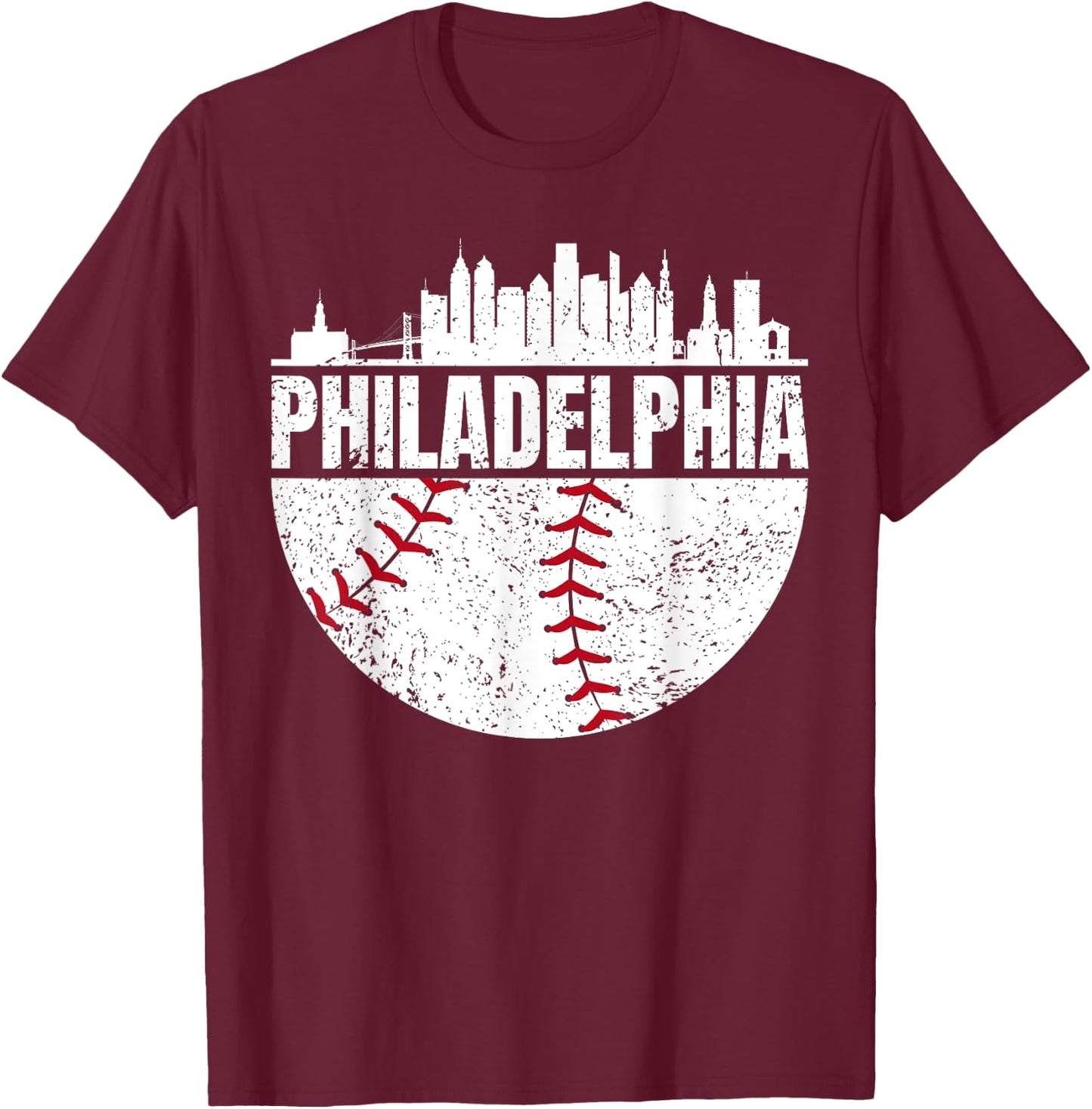 Vintage Philadelphia Skyline Baseball Retro Cityscap T-Shirt - T-Shirt | Maroon