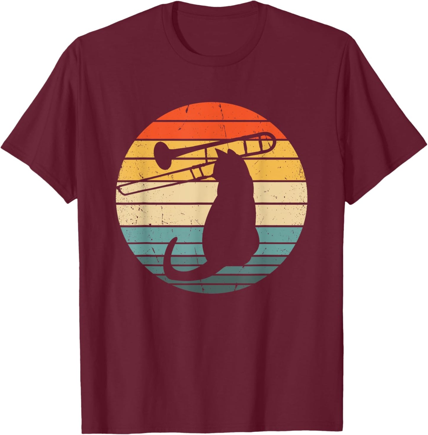 Cat Playing Trombone Trombonist Funny Cat Jazz Trombone Men Women Girls Kids T-Shirt - T-Shirt | Maroon
