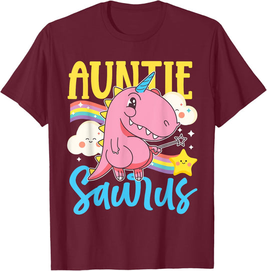 Cute Auntie Saurus Design For Aunt To Be T-Shirt - T-Shirt | Maroon