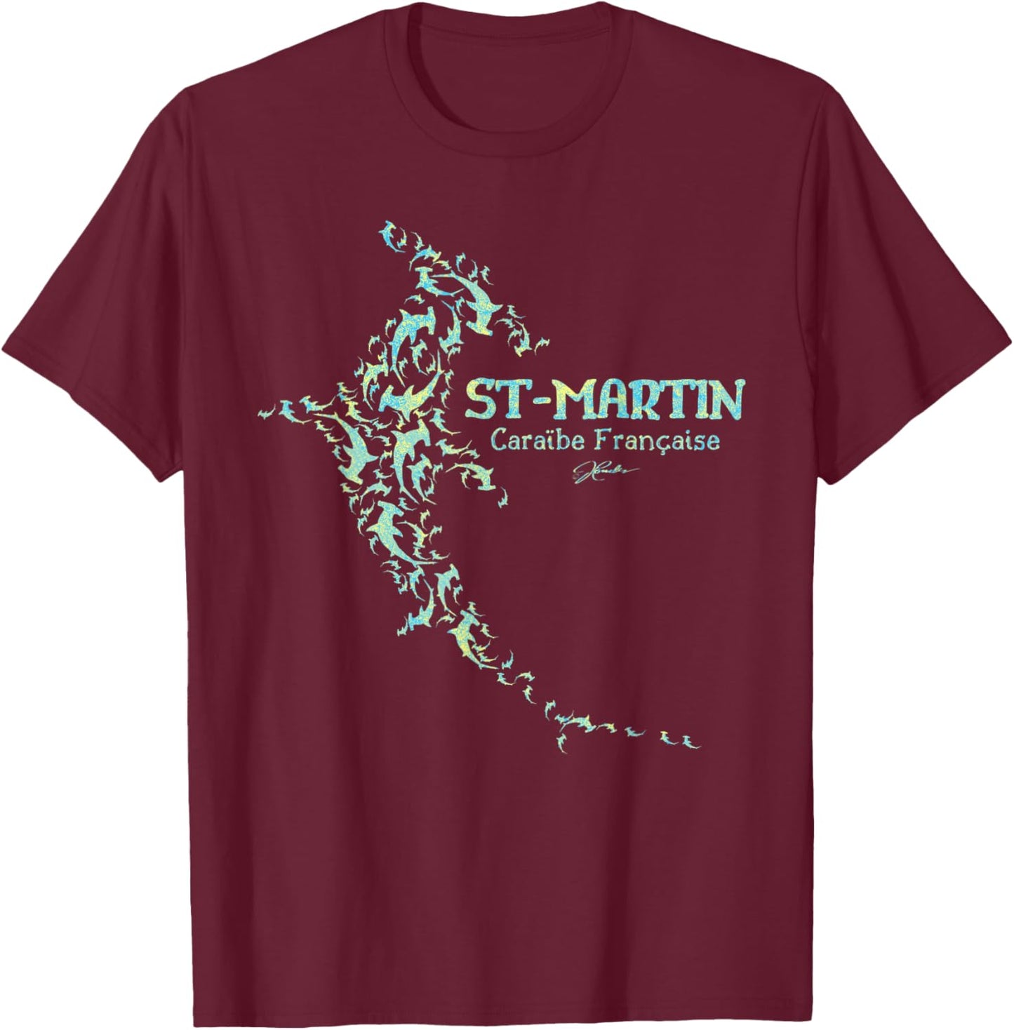 JCombs: Saint-Martin, French Caribbean, Sharks T-Shirt - T-Shirt | Maroon