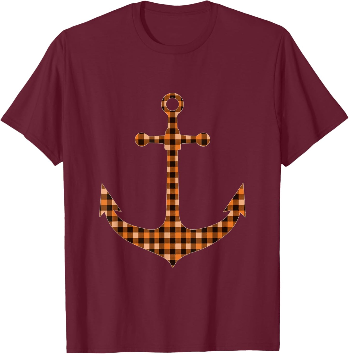 Black Orange Plaid Anchor Halloween Party Fall Autumn T-Shirt - T-Shirt | Maroon
