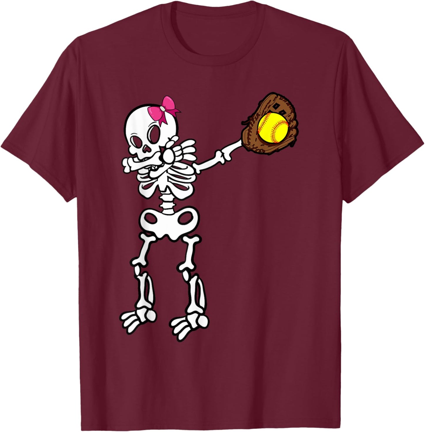 Softball Skeleton Dabbing Player Halloween Costume Party T-Shirt - T-Shirt | Maroon