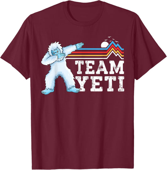 Dabbing Yeti Vintage Sunset mountain bigfoot lover team yeti T-Shirt - T-Shirt | Maroon