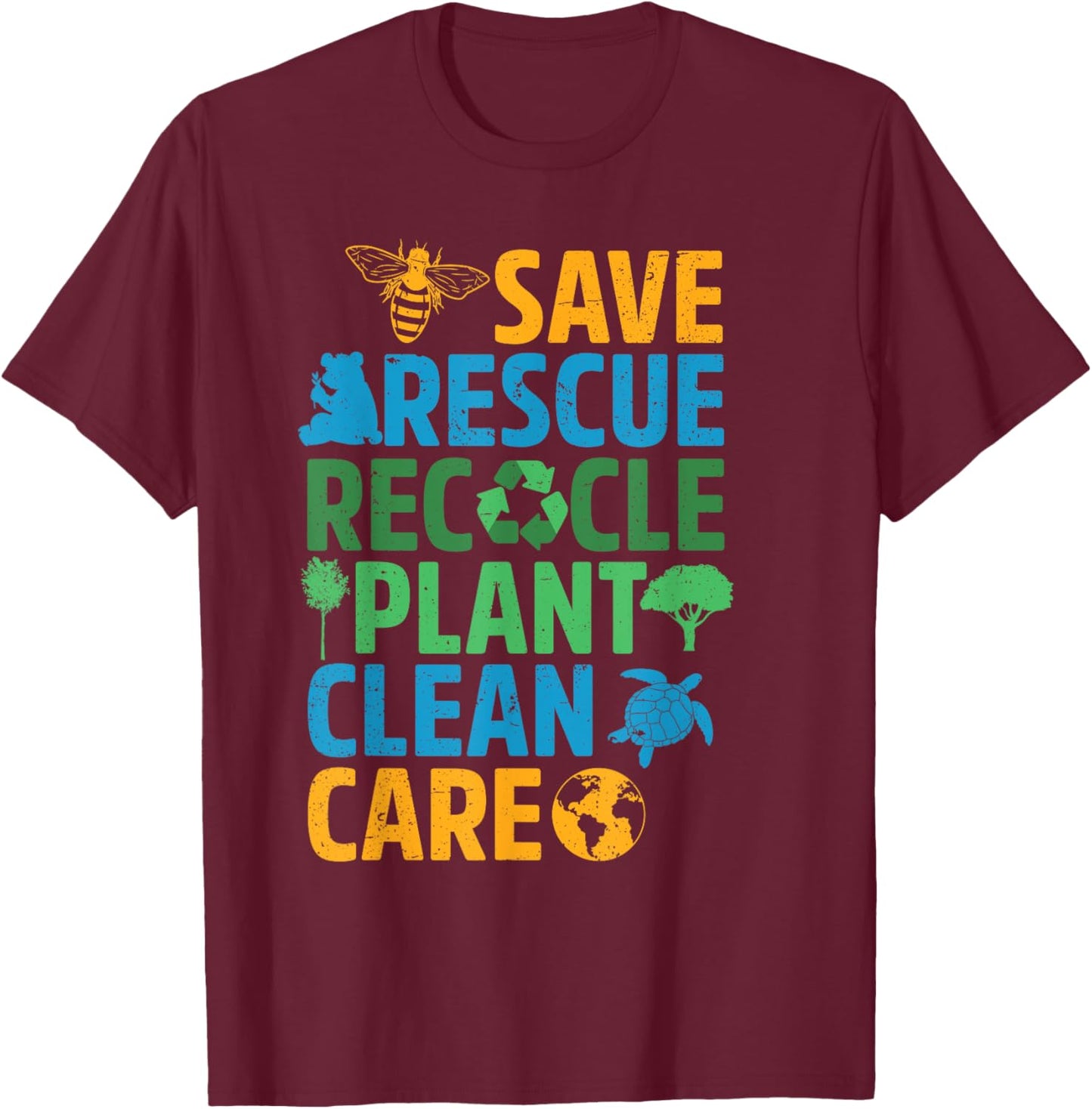 Save Bees Rescue Animals Recycle Plastict Earth Day men kids T-Shirt - T-Shirt | Maroon