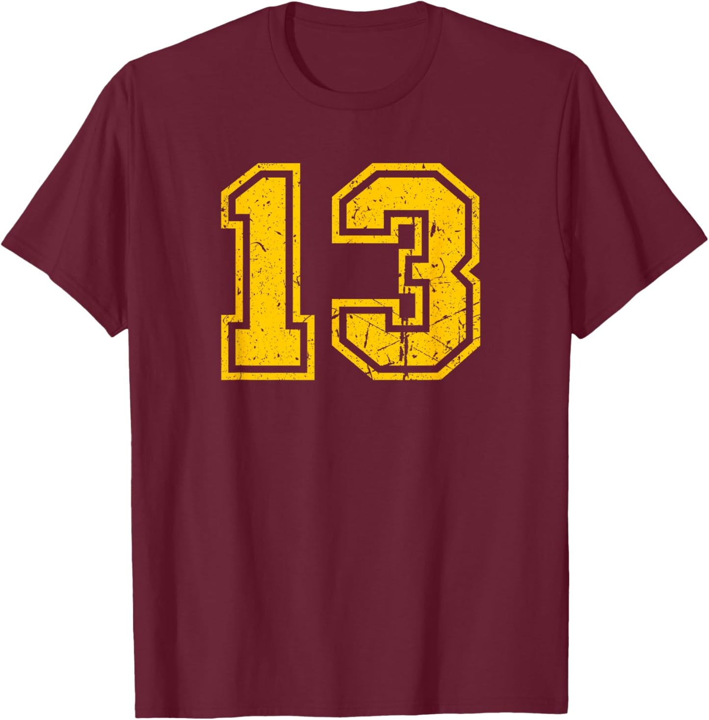 Vintage Number #13 Yellow Sports Team Uni Number T-Shirt - T-Shirt | Maroon