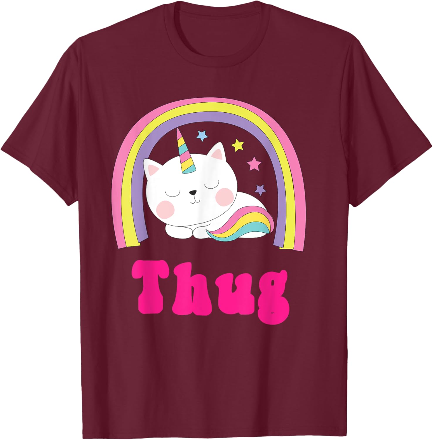 Thug Shirts | Sarcastic Retro Rainbow Funny Unicorn Thug T-Shirt - T-Shirt | Maroon