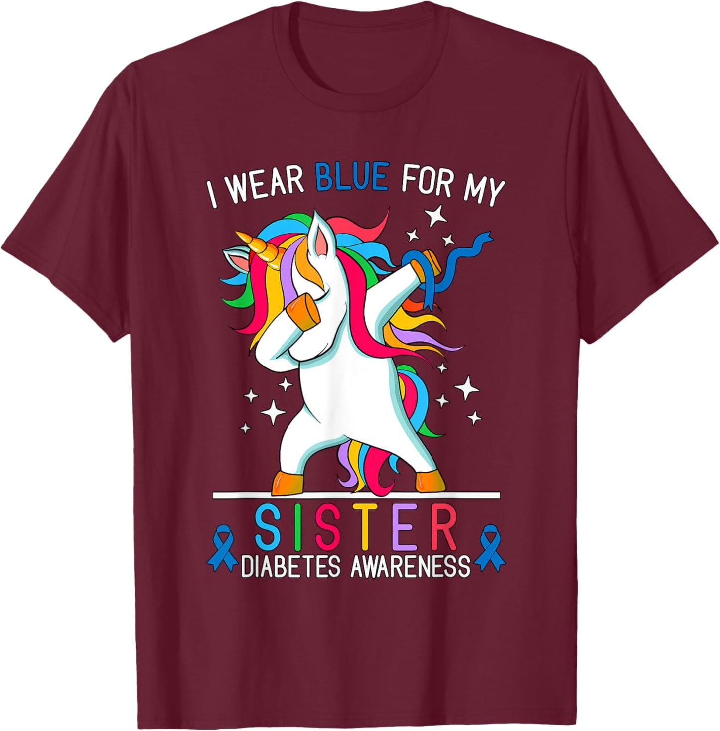 I Wear Blue For My Sister Type One Diabetes Awareness Kids T-Shirt - T-Shirt | Maroon
