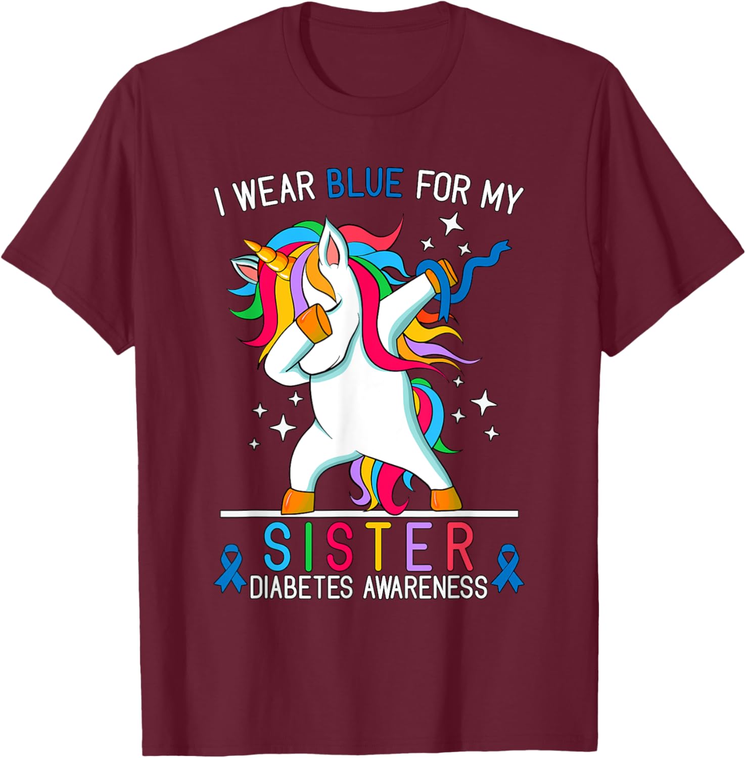 I Wear Blue For My Sister Type One Diabetes Awareness Kids T-Shirt - T-Shirt | Maroon