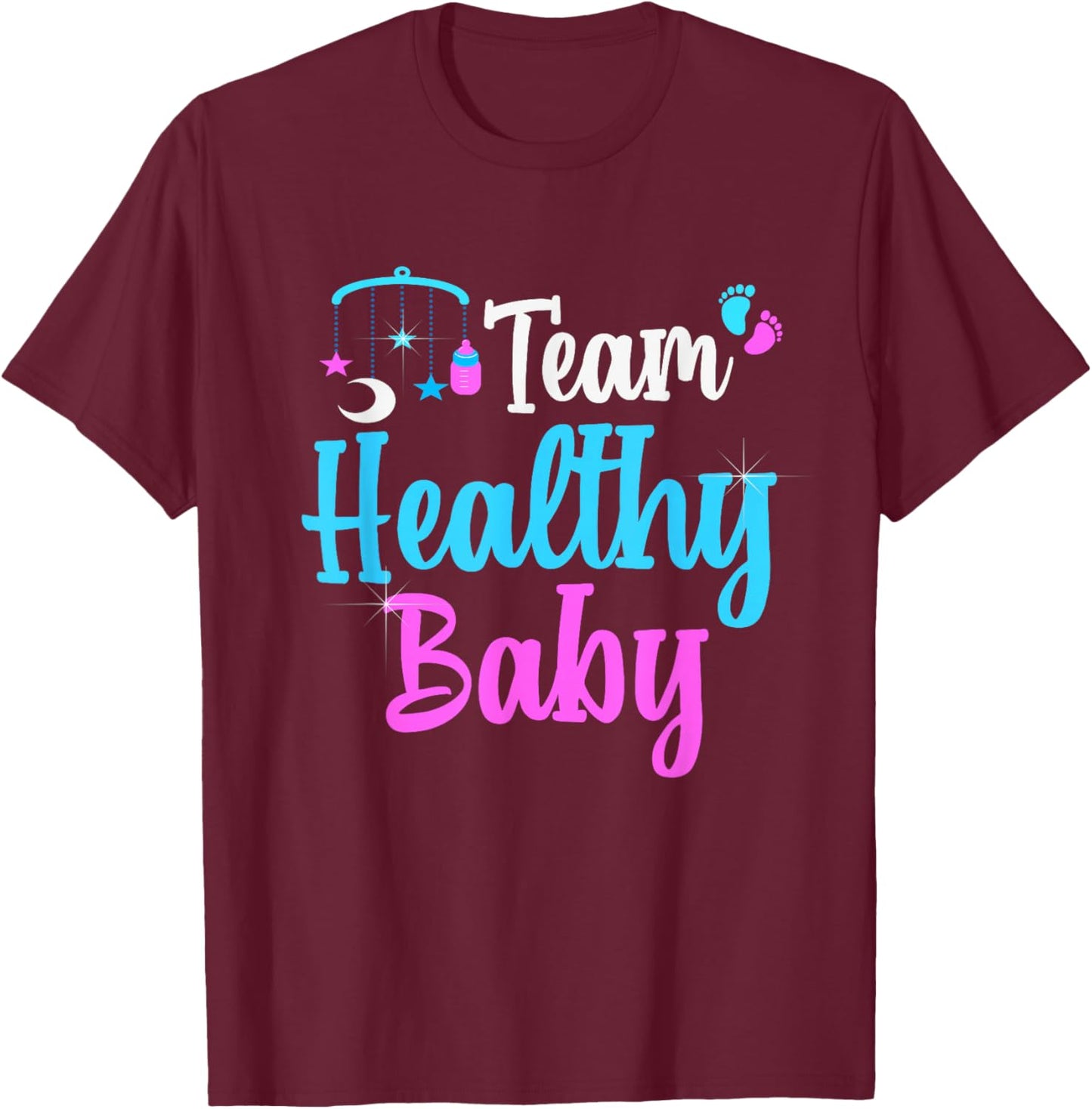 Gender Reveal Team Healthy Baby Party Supplies Pink Blue T-Shirt - T-Shirt | Maroon