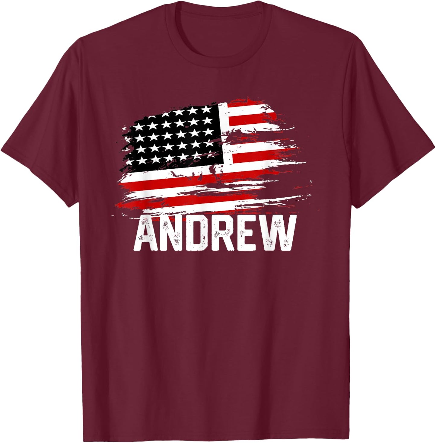 ANDREW USA Flag Personalized 4th of July ANDREW T-Shirt - T-Shirt | Maroon