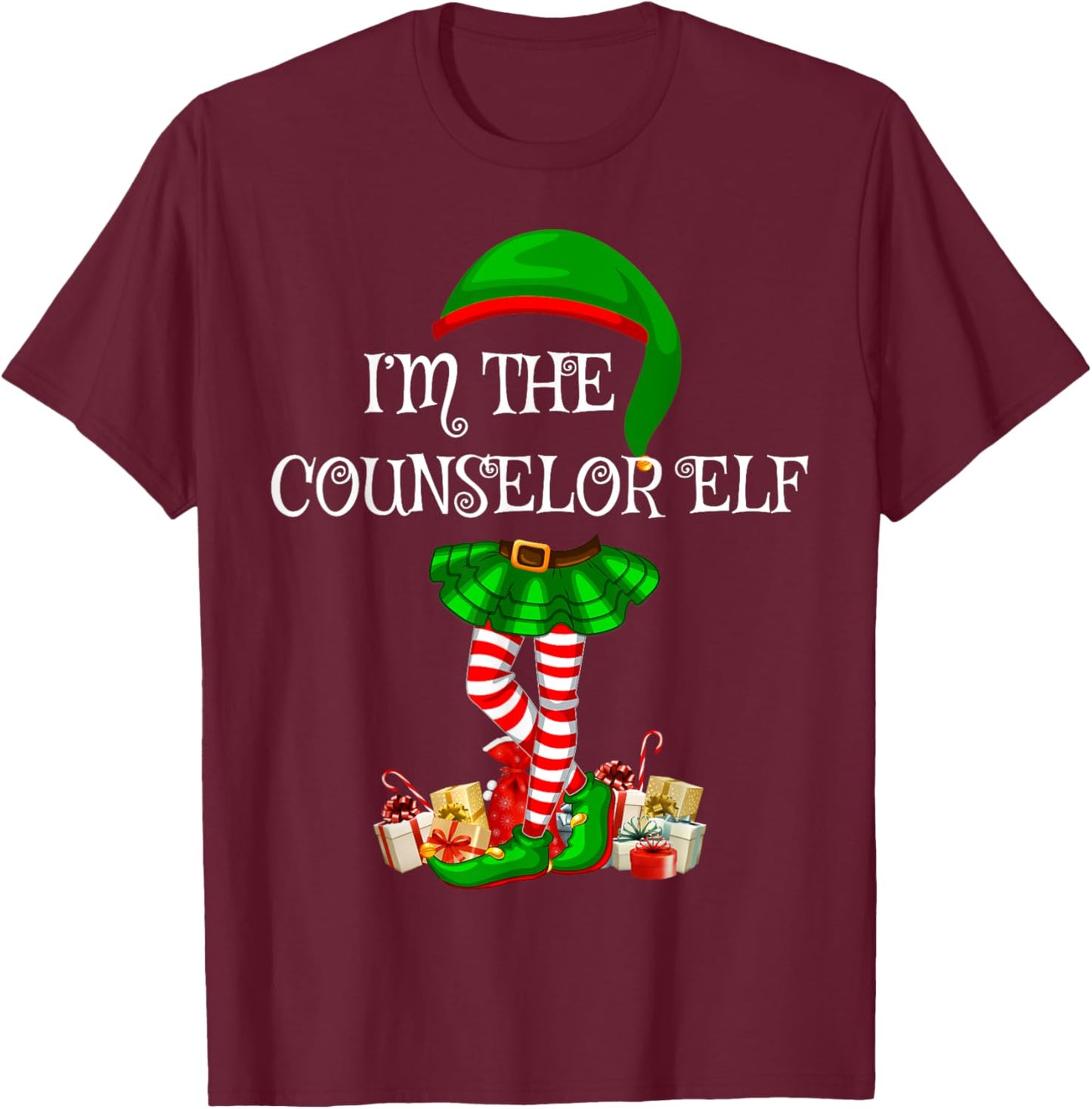 Matching Family Group I'm The Counselor Elf Christmas T-Shirt - T-Shirt | Maroon