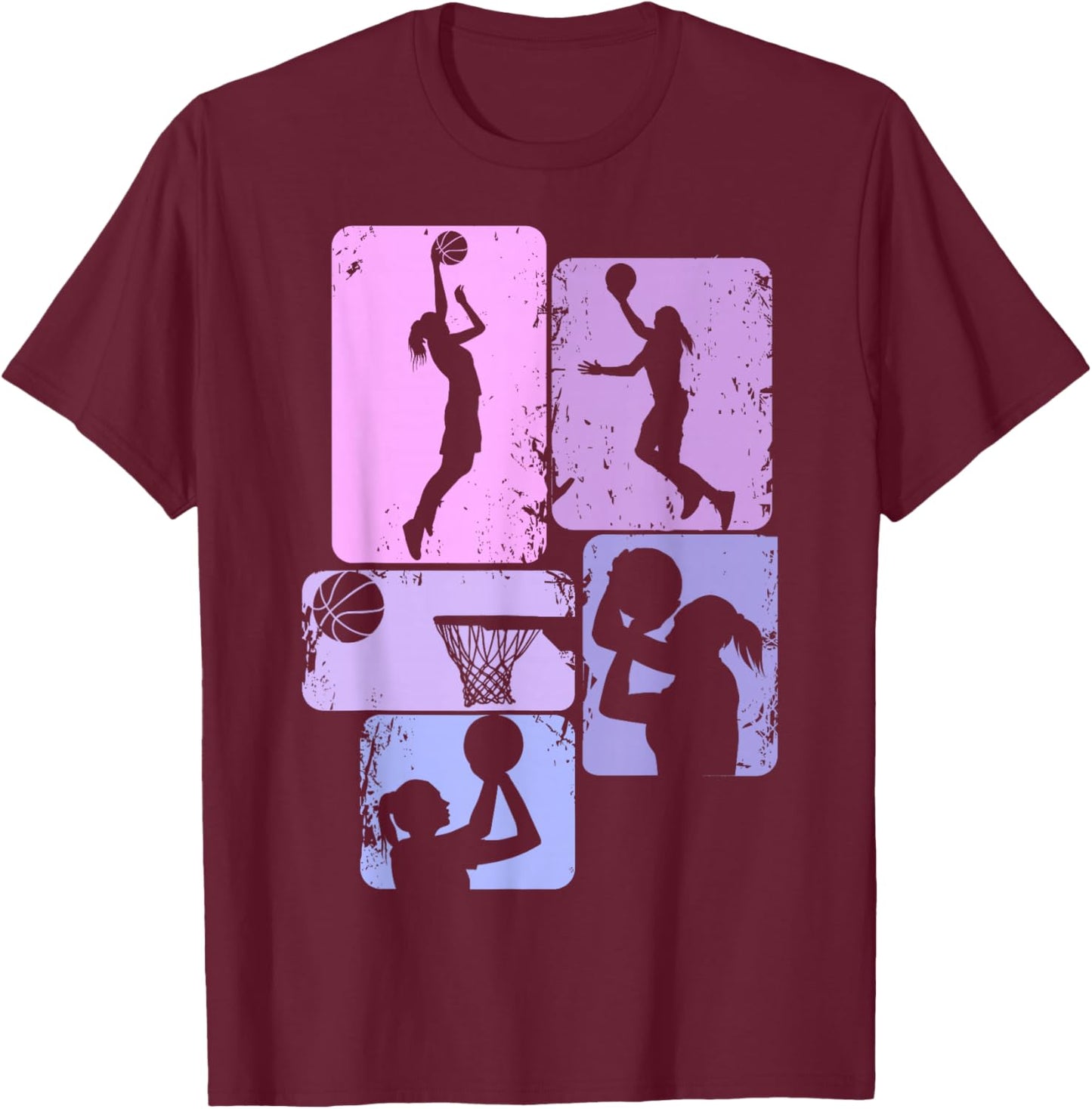 Basketball Girl Women Girls Kids Small T-Shirt - T-Shirt | Maroon
